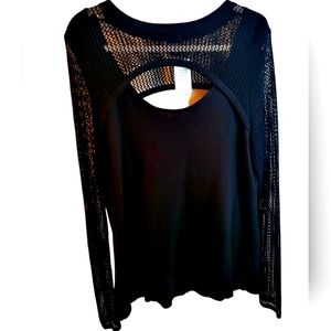 Black Long Sleeve Crochet Sweater Top